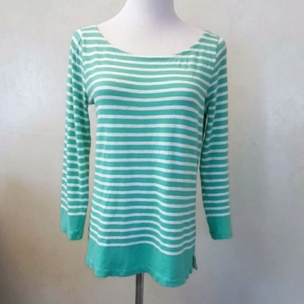 J.crew green striped 3/4 sleeve top women's size S (132)
